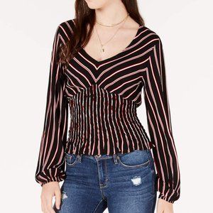 Long Sleeve V-Neck Smocked Waist Blouse